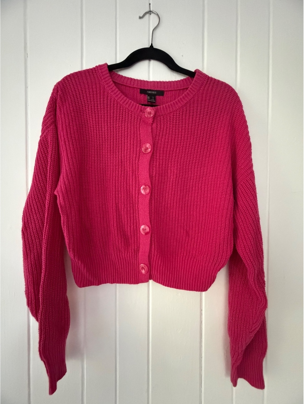 Forever 21 Pink Cropped Knit Cardigan Sweater, Size Medium, 60% Cotton 40% Acryl